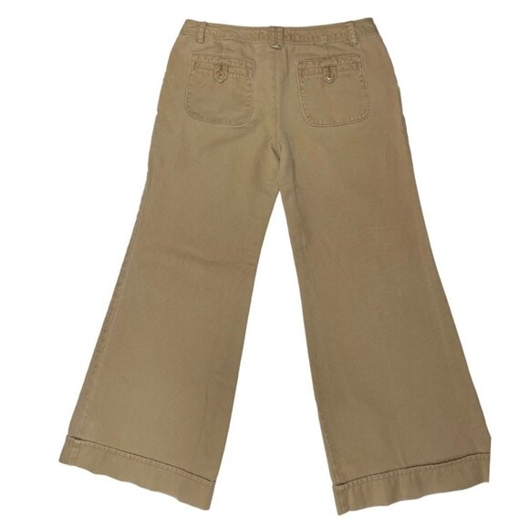 OLD NAVY Wide Leg Twill Trousers Women's 10 Regular Tan Low-Rise Button Pockets - Picture 2 of 16